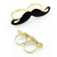 Anel duplo "Mustache" preto ajustável